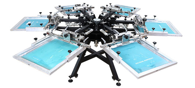 CALCA Design High Precision Heavy Duty Rotary Manual 6 Color 6 Station Screen Printing Machine with Micro Registration
