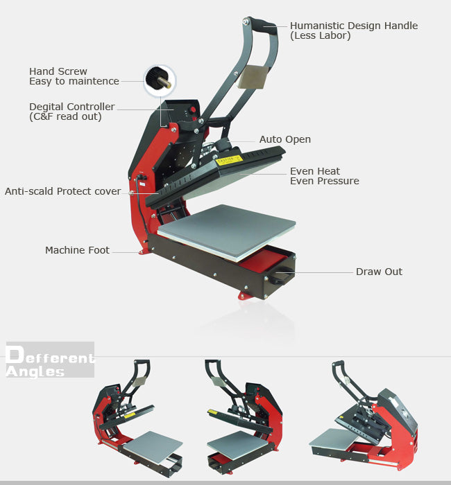 Auto Open T-shirt Heat Press with Slide-out Press Bed