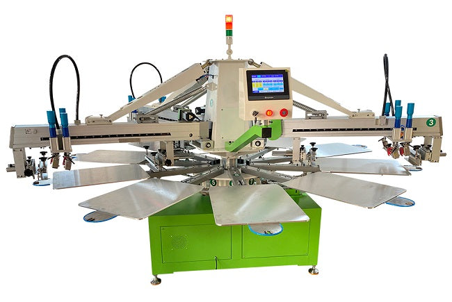 Automatic 4 Color 10 Stations T-shirt Silk Screen Printing Machine with 4pc Ir flash dryer Serigraphie Equipment