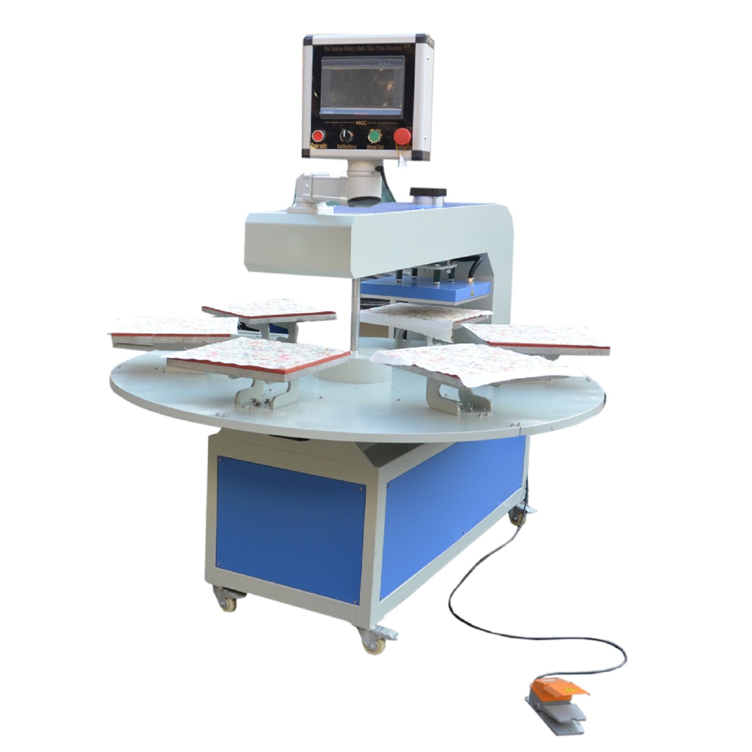 220V 3.8KW 18A 16in x 24in Automatic Pneumatic 1 Head 6 Station Heat Transfer Machine with Laser Positioning System