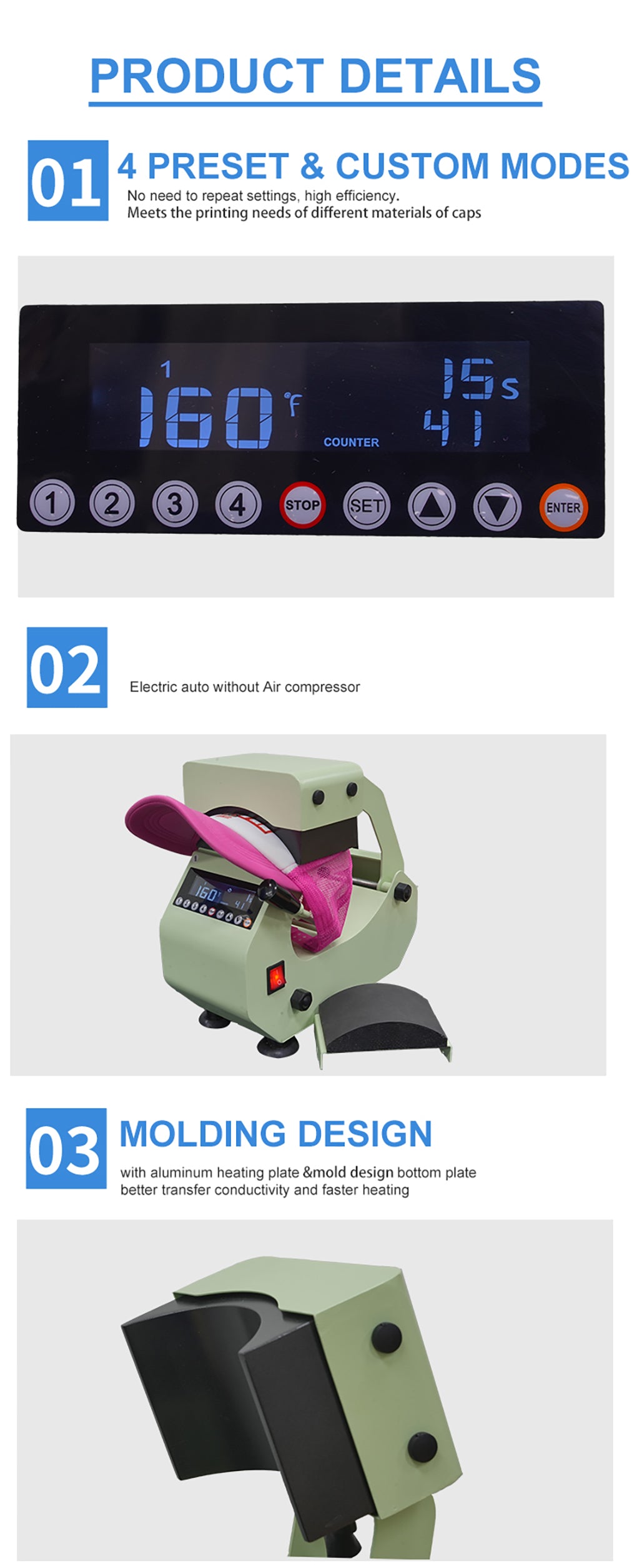 2 in 1 Pro Automatic Cap Hat Easy Heat Press Machine with 2pcs Interchangeable Platens