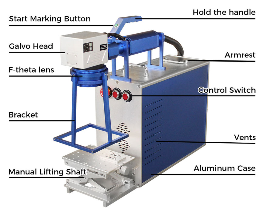 50W JPT Handheld Fiber Laser Marking Machine 150x150mm Portable Metal Engaver