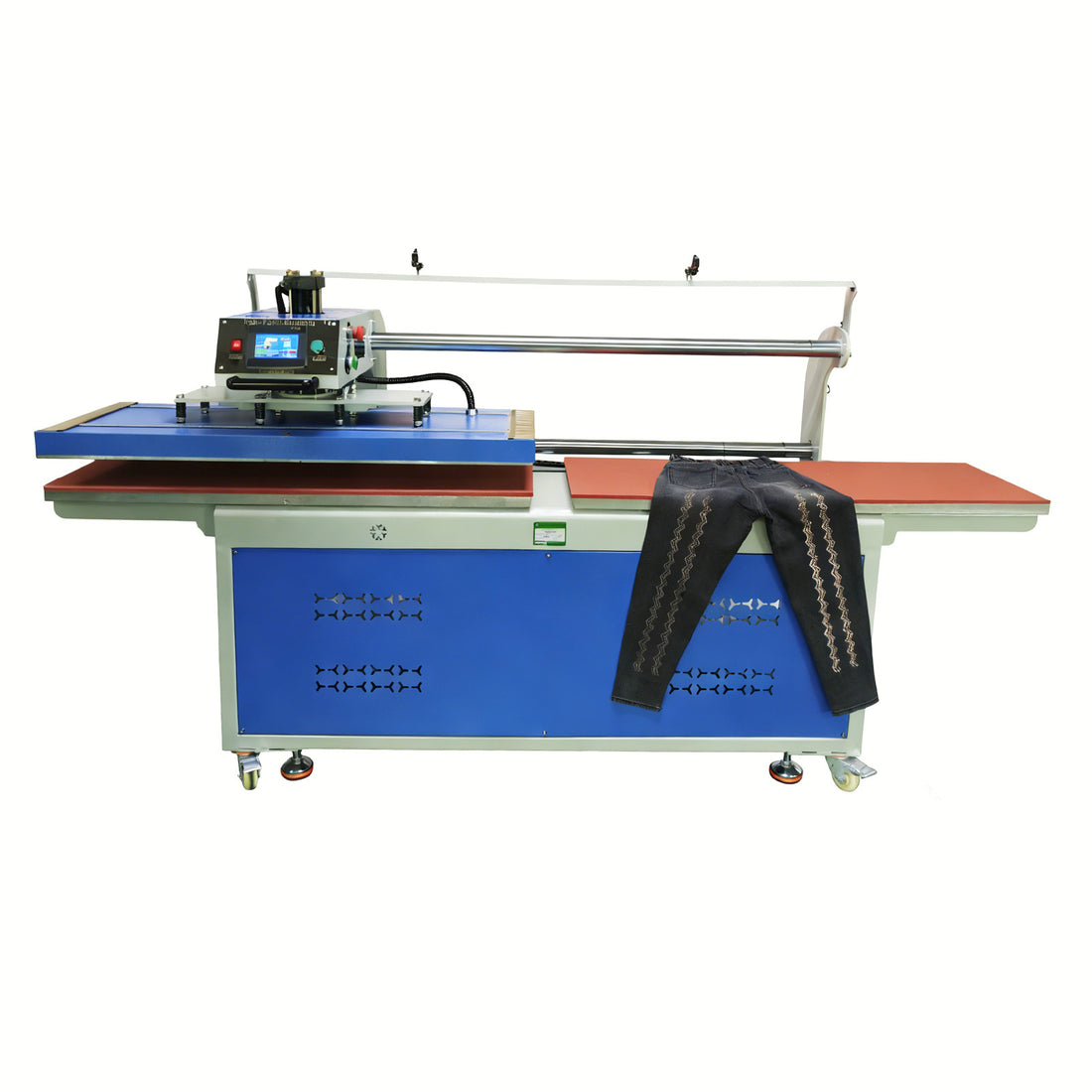 16" x 47" Fully Automatic Up-Sliding Hydraulic Double-Station Rhinestone Heat Press Machine For Leather, Fabric &amp; Custom Jewelry with Laser Position System