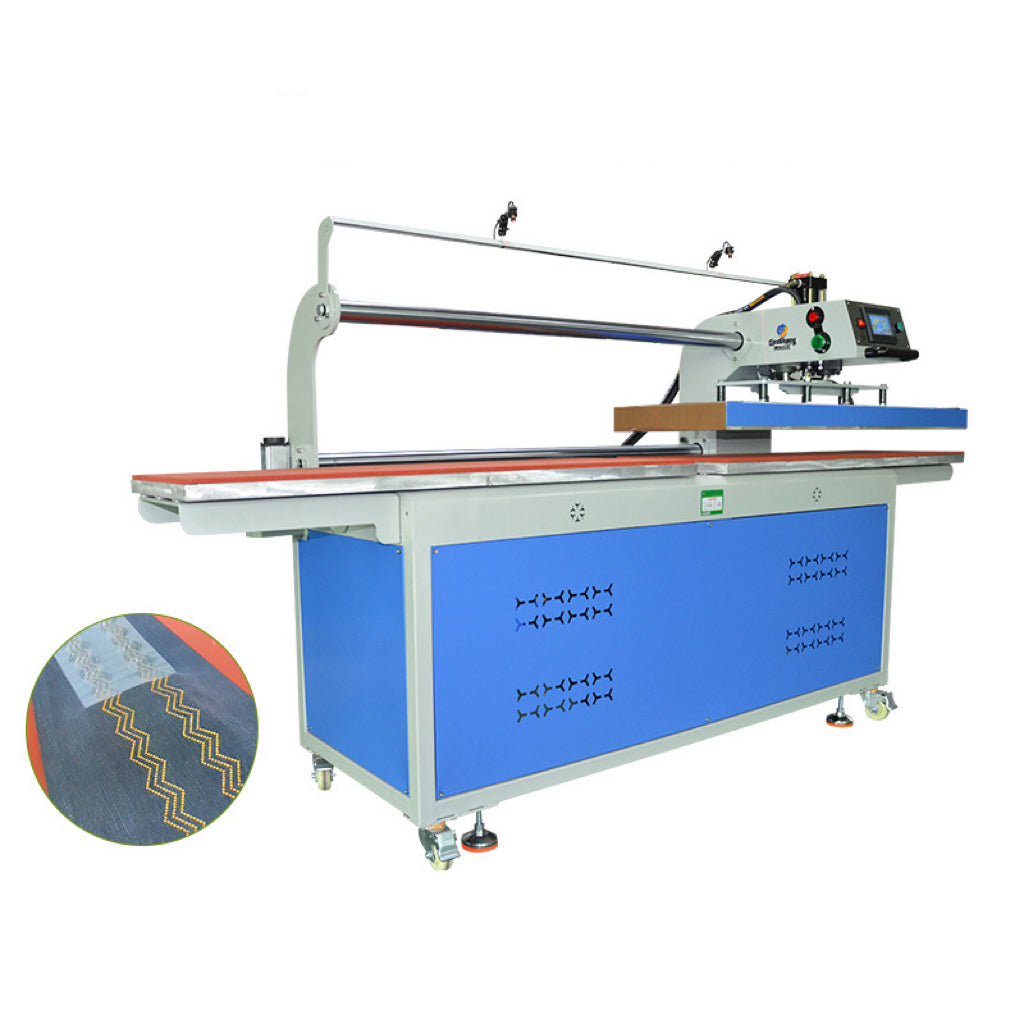 16" x 47" Fully Automatic Up-Sliding Hydraulic Double-Station Rhinestone Heat Press Machine For Leather, Fabric &amp; Custom Jewelry with Laser Position System