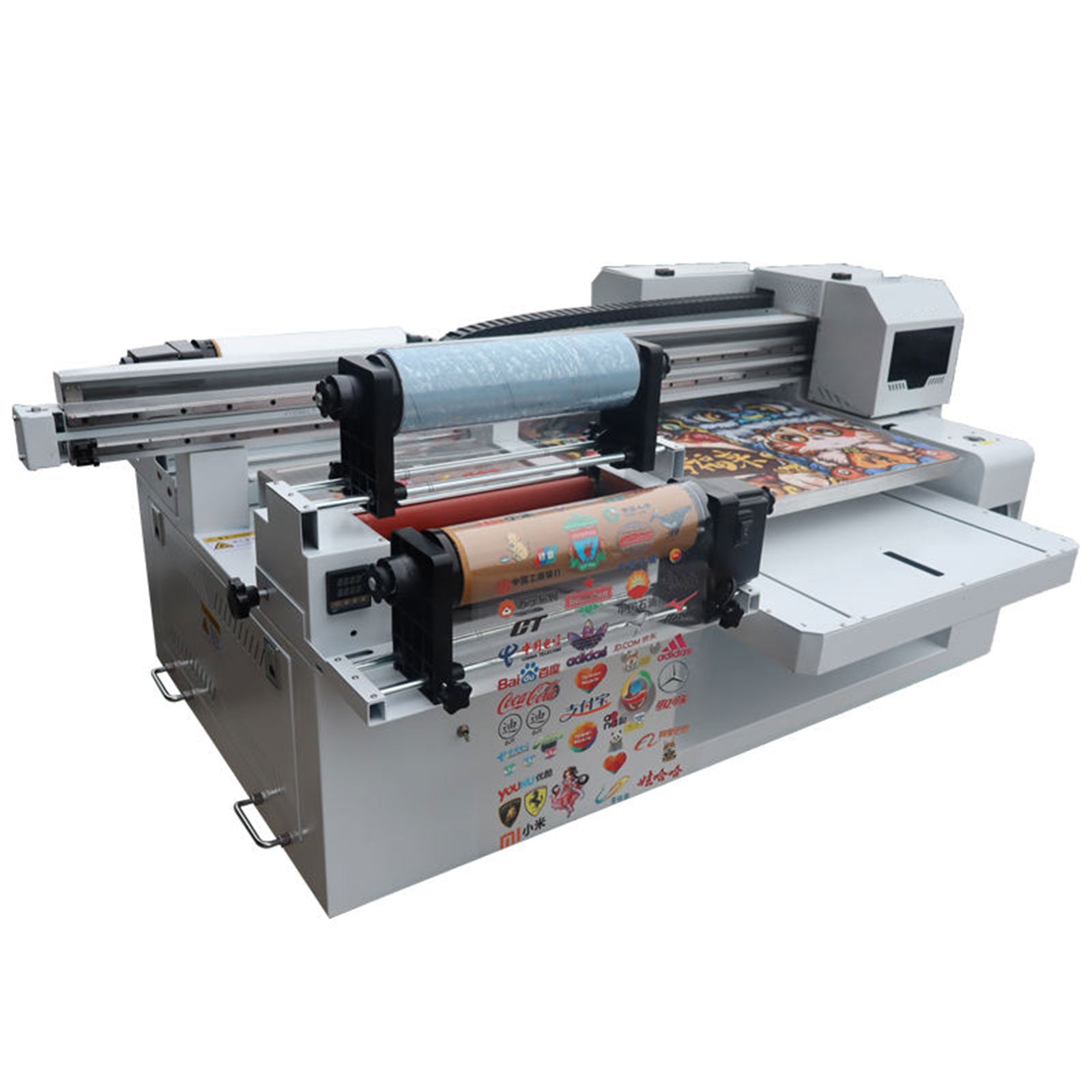 6090 UV Flatbed Printer and 12Inch UVDTF Desktop Direct to Substrate Roll Printer Combo, All-in-One Hybrid Printer for AB Film, Acrylic, Metal, Glass, Wood, Cell Phone Case