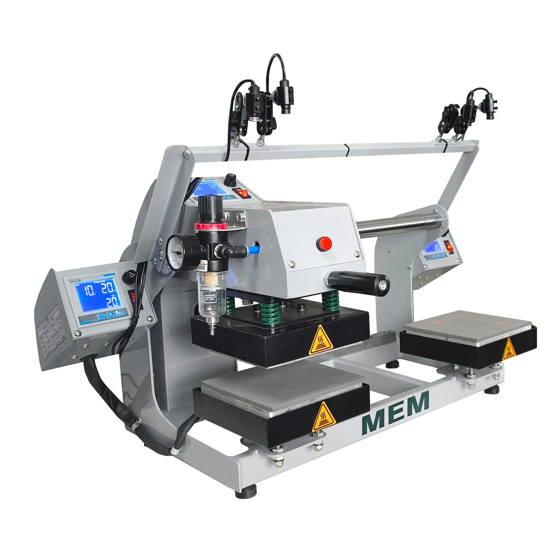 US Stock, MEM 6"x6" Semi-Automatic Pneumatic Double Station Heat Press Machine Top &amp; Bottom Heating for Patch Heat Transfer