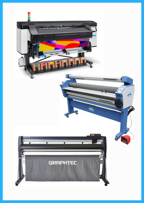 COMPLETE SOLUTION - HP Latex 800 64" Wide Format Printer + 64" Graphtec FC9000-160 Wide Cutter + 63" Full-auto Low Temp. Wide Format Cold Laminator