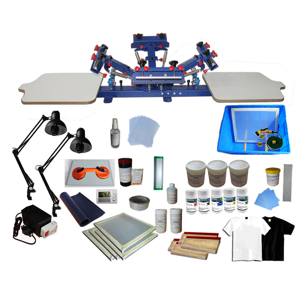 4 Color Screen Printing Press Kit Machine 2 Station Silk Screening Exposure DIY