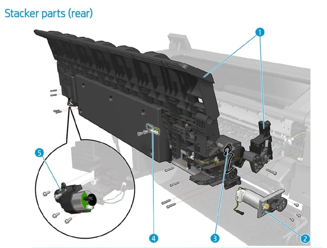 Stacker Overdrive Transmission with Motor - For the HP DesignJet T920 / T1500 / T1600 / T2500 / T2600 Series (CR357-67043)