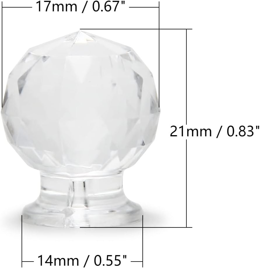 2 x 17mm Tiny Pull Handle Round Diamond Acrylic Mini Knob Diameter Clear Shiny Cute Decoration for Jewelry Box, Gift Case and Makeup Box
