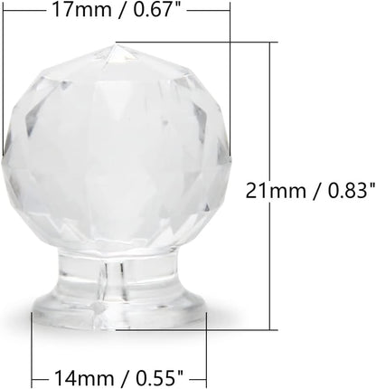 2 x 17mm Tiny Pull Handle Round Diamond Acrylic Mini Knob Diameter Clear Shiny Cute Decoration for Jewelry Box, Gift Case and Makeup Box