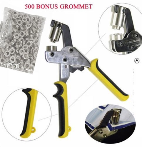 Handheld Hand Press Grommet Machine Portable Grommet Tool w/ 500 Grommet Eyelet for Vinyl Banner Sign Piler - 10mm (Silver)