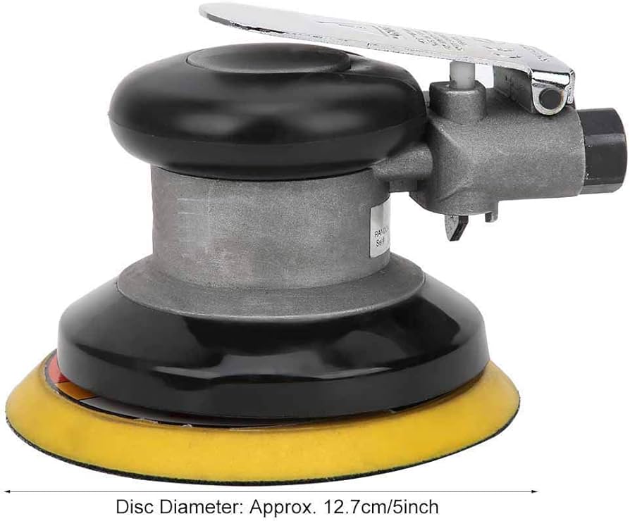 Pneumatic Grinder Alloy Steel Vacuum Palm Sander, 5 Inch, 10000RPM, Continuous Speed Adjustment, Triple Impact Absorption, Furniture Polishing