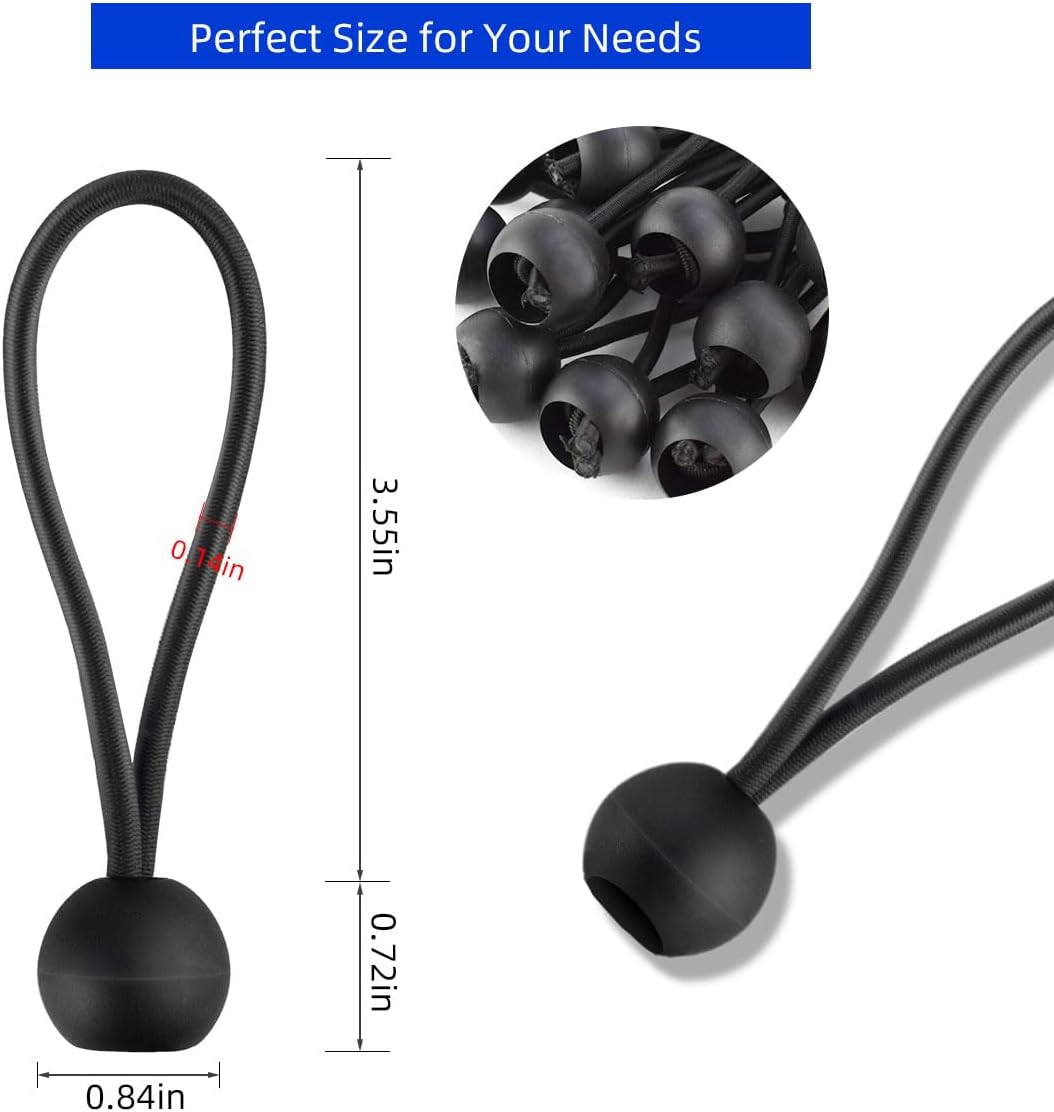 20 Pack Bungee Balls Cords Black Bungee Cord with Ball Heavy Duty Elastic Tarp Bungee Cords 4 Inch Bungee Balls Ties Tie Down Straps for Camping Canopy Shelter Tent Poles Cargo Outdoor UV Resistant