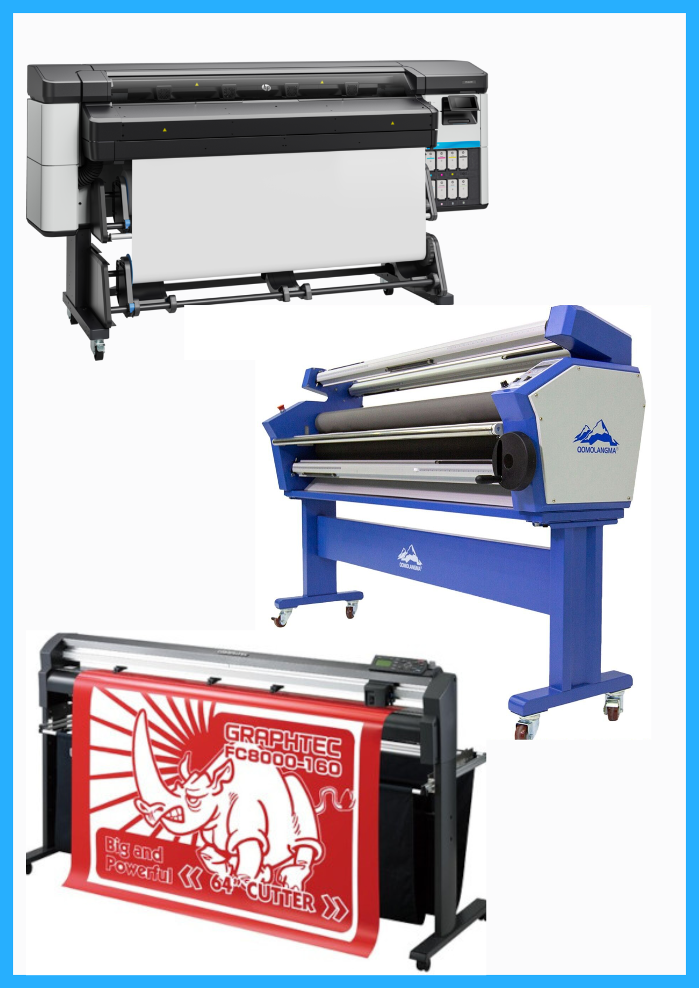 ON SALE - COMPLETE SOLUTION - HP Latex 630 64" Printer - New + 64" Graphtec FC8000-160 Vinyl Cutting Plotter - Refurbished (1 Year Warranty) + 63" Full-auto Low Temp. Wide Format Cold Laminator, with Heat Assisted - New