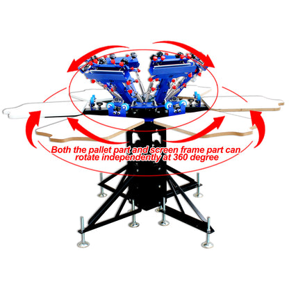 6 Color 6 Station Manual Screen Printing Press Micro-adjust Rotatable Machine T-Shirt Print Equipment