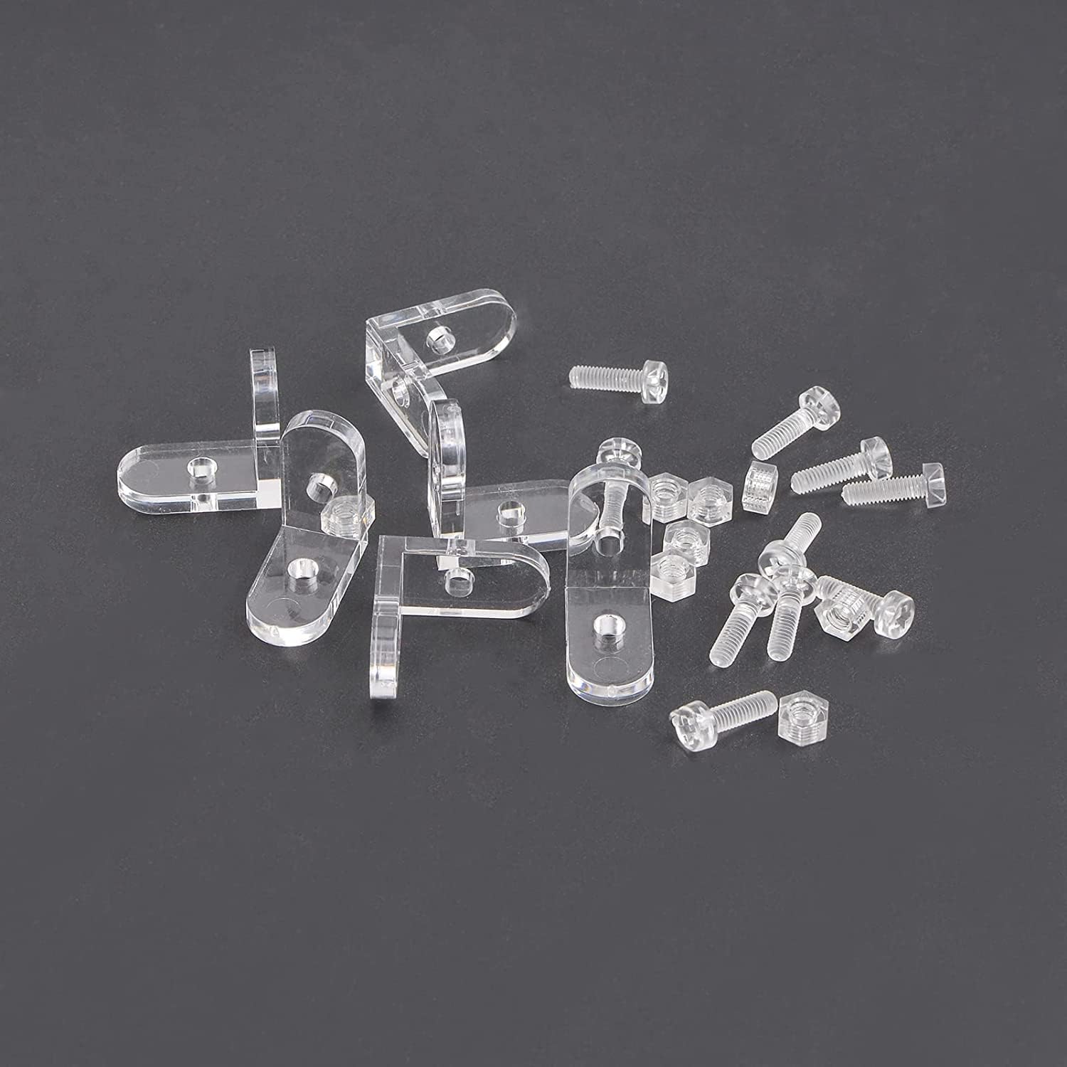20pcs Clear Acrylic Two-Side Box, L Brackets, Corner Brackets 90 Degree Support Shelf Corner Brace Right Angle Bracket for Furniture Wooden Box Fixing Transparent