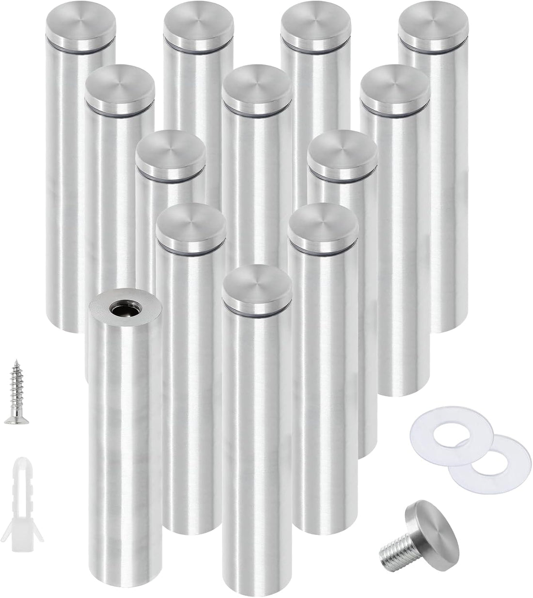 Stainless Steel Standoff Screws Wall Sign Advertising Nail for Hanging Acrylic Picture Frame (Silver) - 12pcs (1/2" x 4")