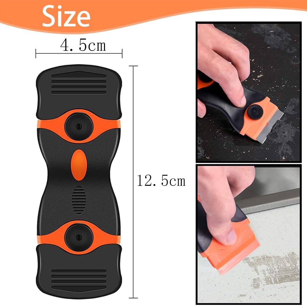 Double Side Plastic Razor Scraper Cleaning Tools Double Edged Multipurpose Scraper Remover Tool (4.5 x 12.5CM) - Extra 5pcs Metal and 5pcs Plastic Blades