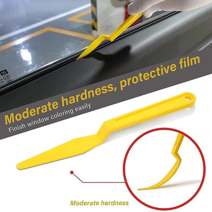 Blue Chisel Edge Tucking Scraper (17 x 3.5cm) + Yellow Long Handle Micro Squeegee / Car Wrap Auto Glass Film Installing Window Tint Tools - 2pcs