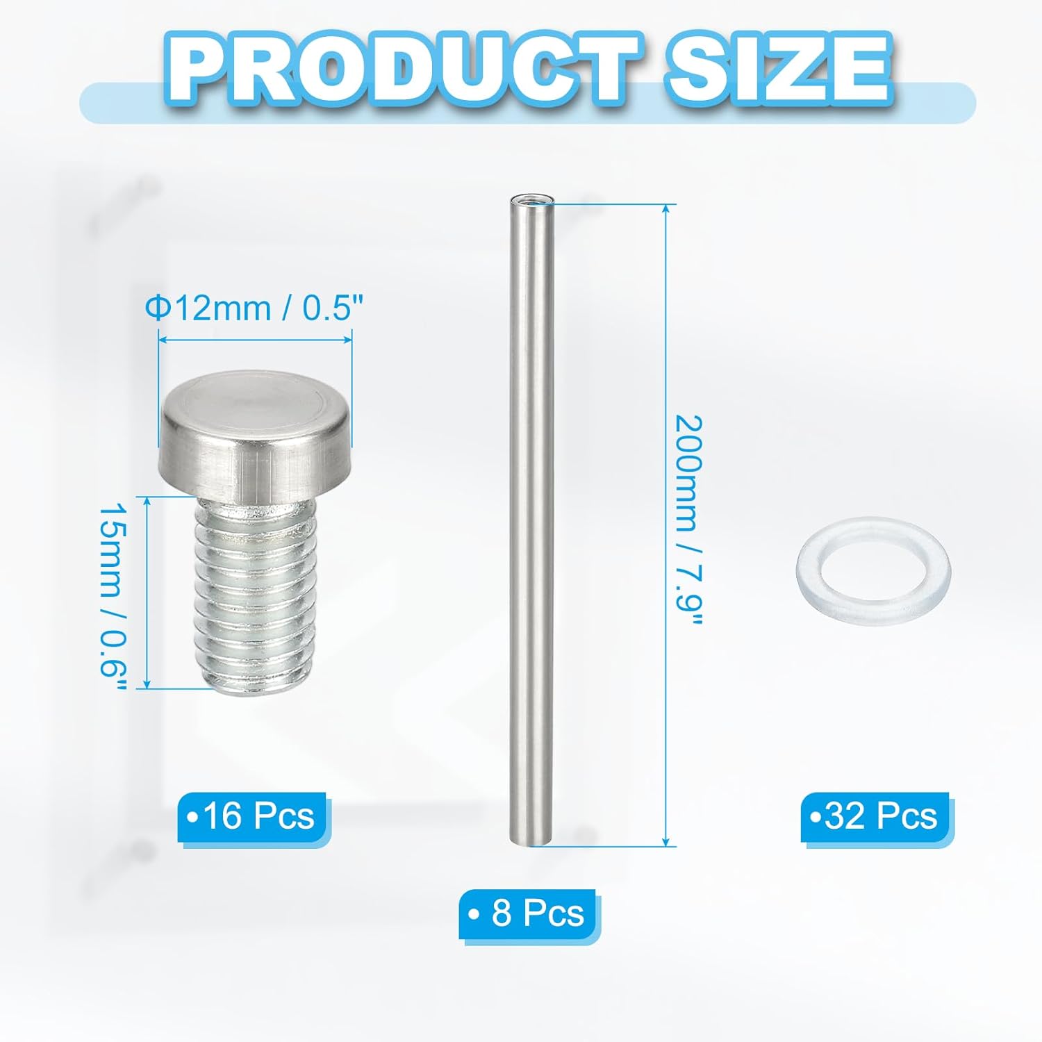 Wall Mount Acrylic Double Head Standoff Screws - 8pcs (1/2" x 7.9")