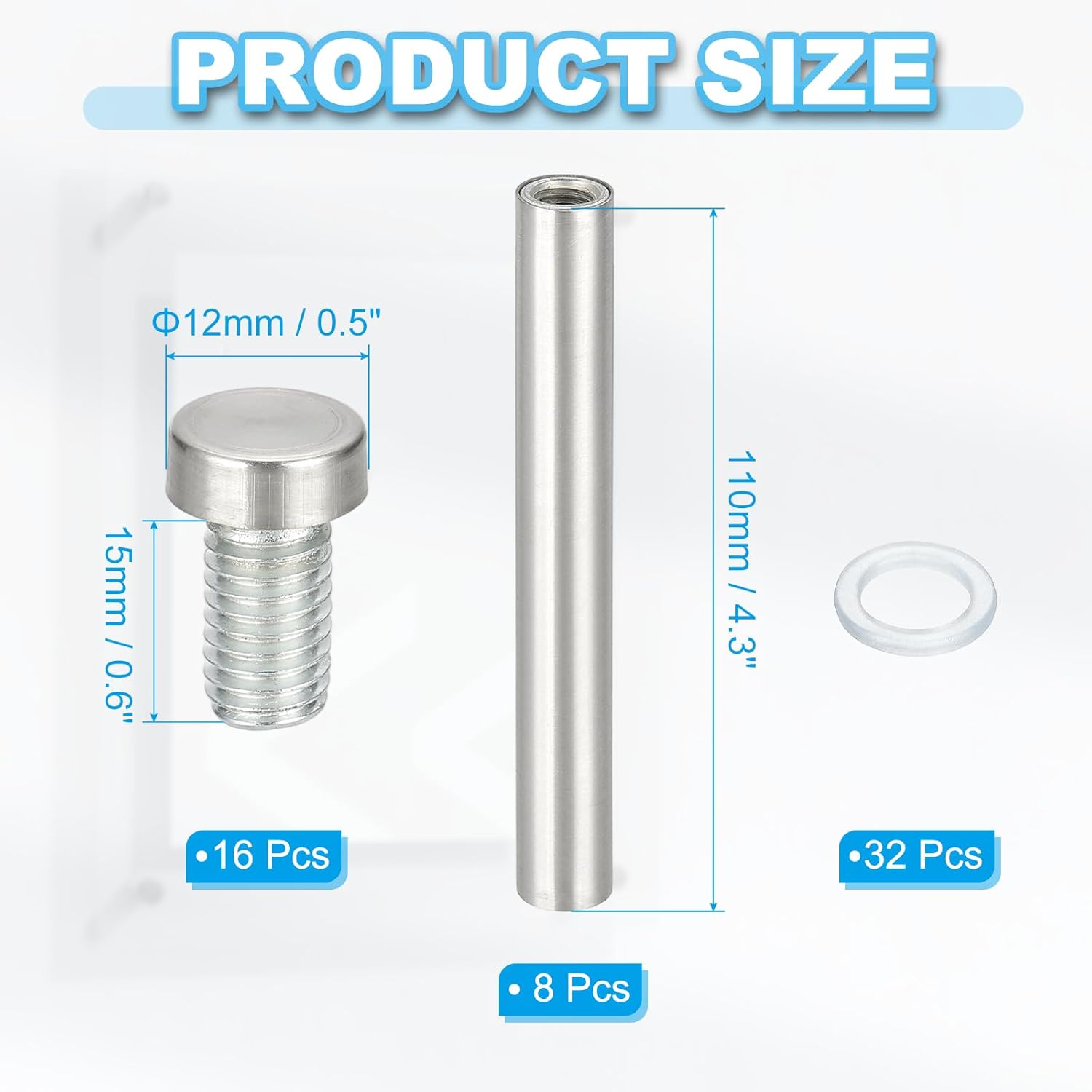 Wall Mount Acrylic Double Head Standoff Screws - 8pcs (1/2" x 4.3")