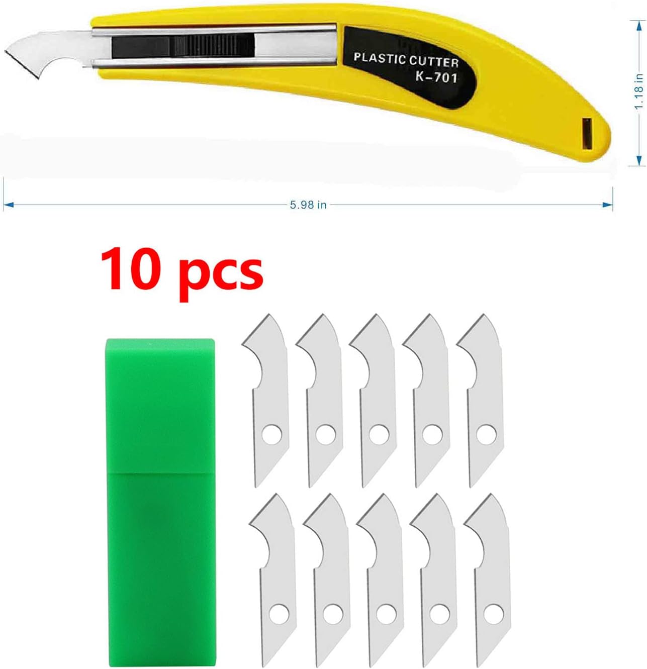 Professional Acrylic Plexiglass Sheet Cutter Scoring Knife Tool,With a Curved Handle, One handle, 11 blades - Yellow