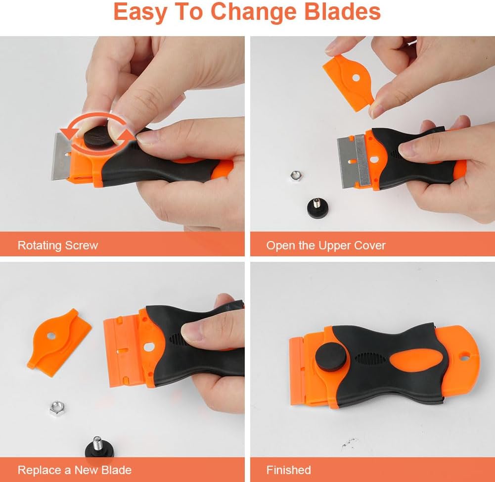 Razor Blade Scraper Tool with 10PCS Metal Blades and 10PCS Plastic Blades (4.5 x 11CM) - 2 Pack