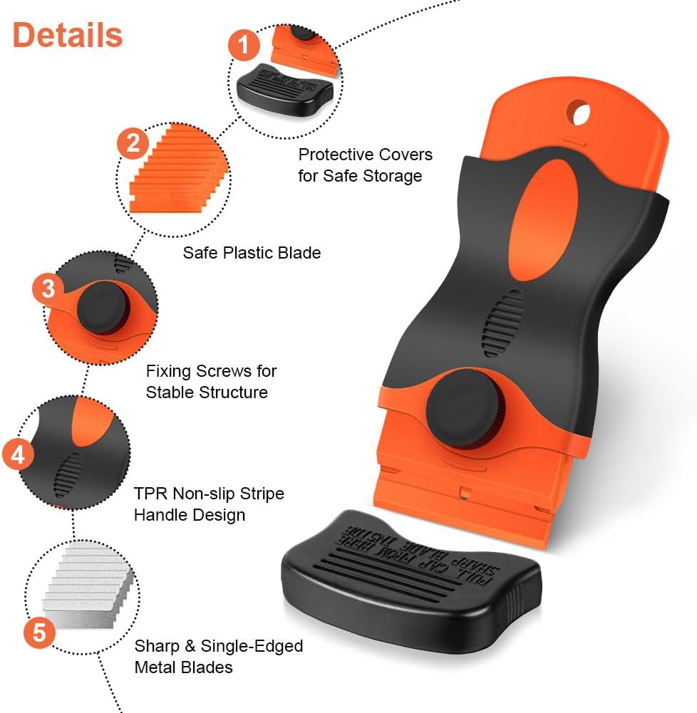 Razor Blade Scraper Tool with 10PCS Metal Blades and 10PCS Plastic Blades (4.5 x 11CM) - 2 Pack