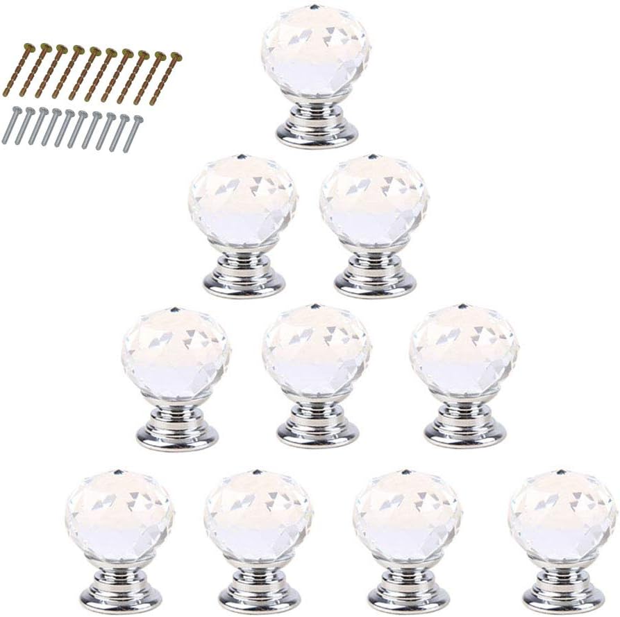 10pcs x 20mm Diamond Acrylic Knob Cabinet Cupboard Drawer Pull Handle Jewelry Box Gift Case Knobs