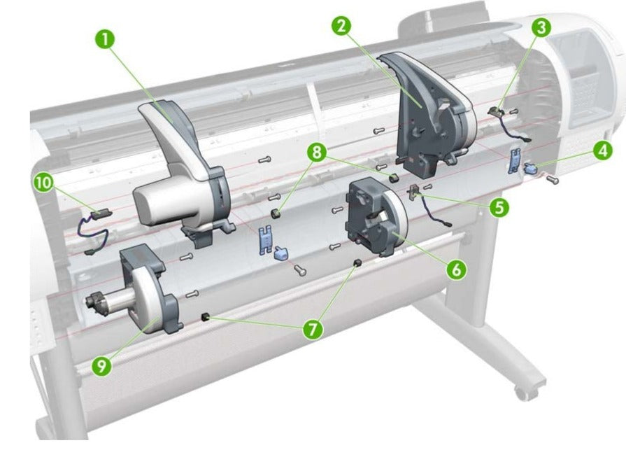 Lower Left Roll Cover Support Carbonite for the HP DesignJet T770, T1200, T1300 44-in Series (CH538-67016)