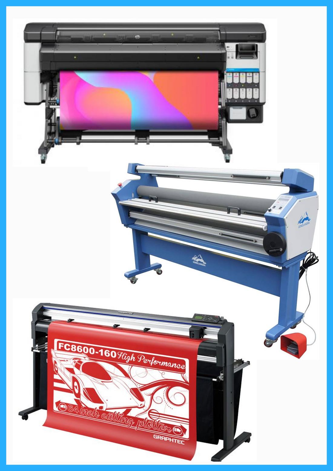 ON SALE - COMPLETE SOLUTION - HP Latex 630 W 64" Printer - New + 64" Graphtec FC8600-160 High Performance Vinyl Cutting Plotter - Refurbished (1 Year Warranty) + 55" Full-Auto Wide Format Cold Laminator with Heat Assisted - New