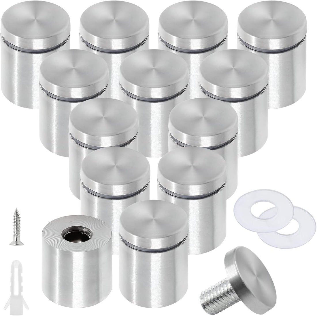 Stainless Steel Standoff Screws Wall Sign Advertising Nail for Hanging Acrylic Picture Frame (Silver) - 12pcs (1" x 1-1/5")