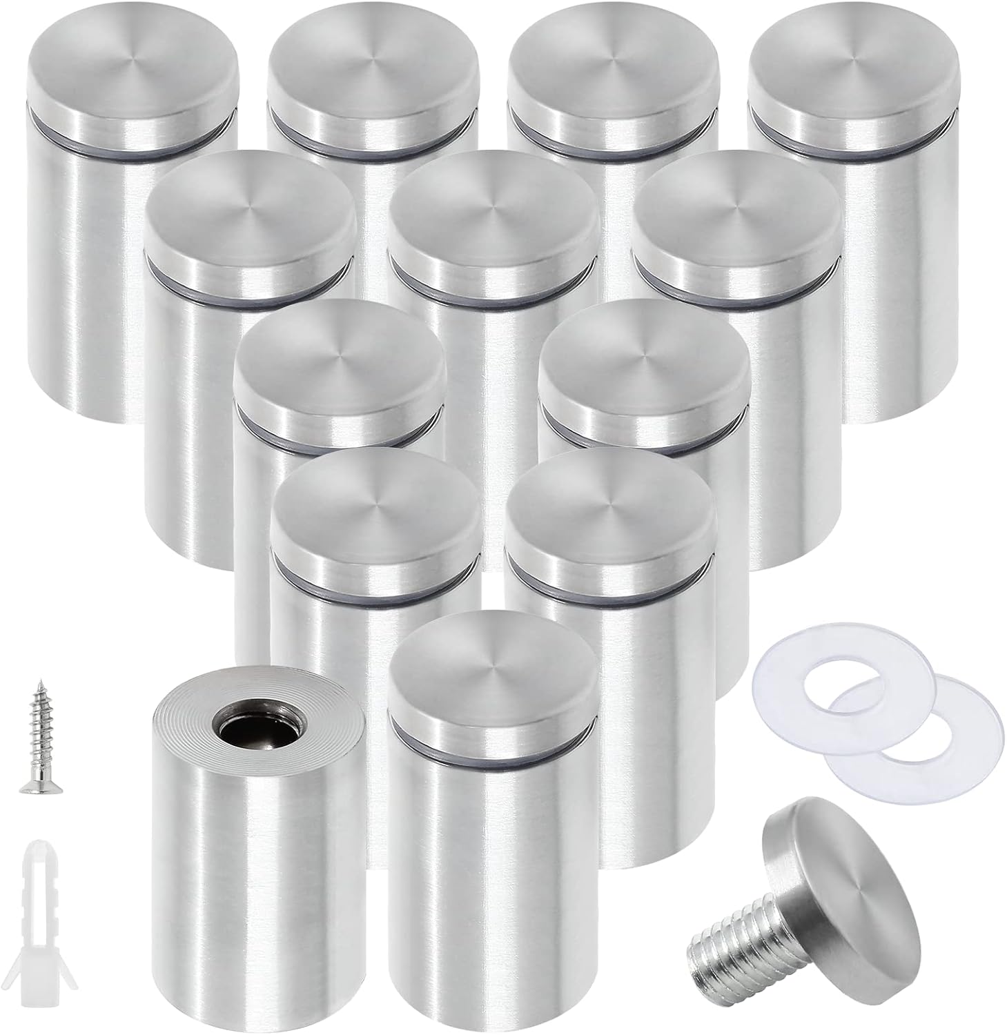 Stainless Steel Standoff Screws Wall Sign Advertising Nail for Hanging Acrylic Picture Frame (Silver) - 12pcs (1/2" x 2")