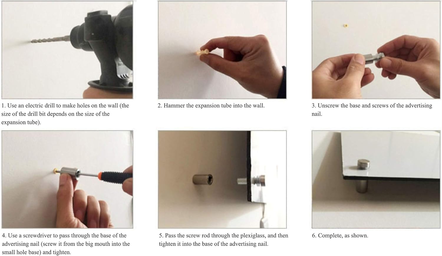 Stainless Steel Standoff Screws Wall Sign Advertising Nail for Hanging Acrylic Picture Frame (Silver) - 12pcs (1" x 1-1/5")