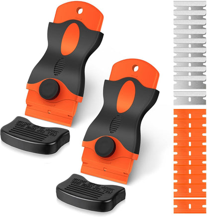 Razor Blade Scraper Tool with 10PCS Metal Blades and 10PCS Plastic Blades (4.5 x 11CM) - 2 Pack