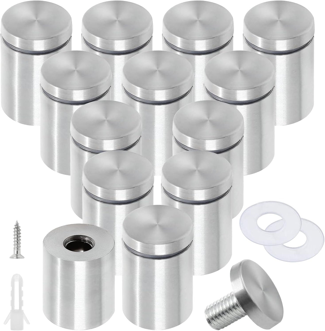 Stainless Steel Standoff Screws Wall Sign Advertising Nail for Hanging Acrylic Picture Frame (Silver) - 12pcs (1" x 1-5/8")