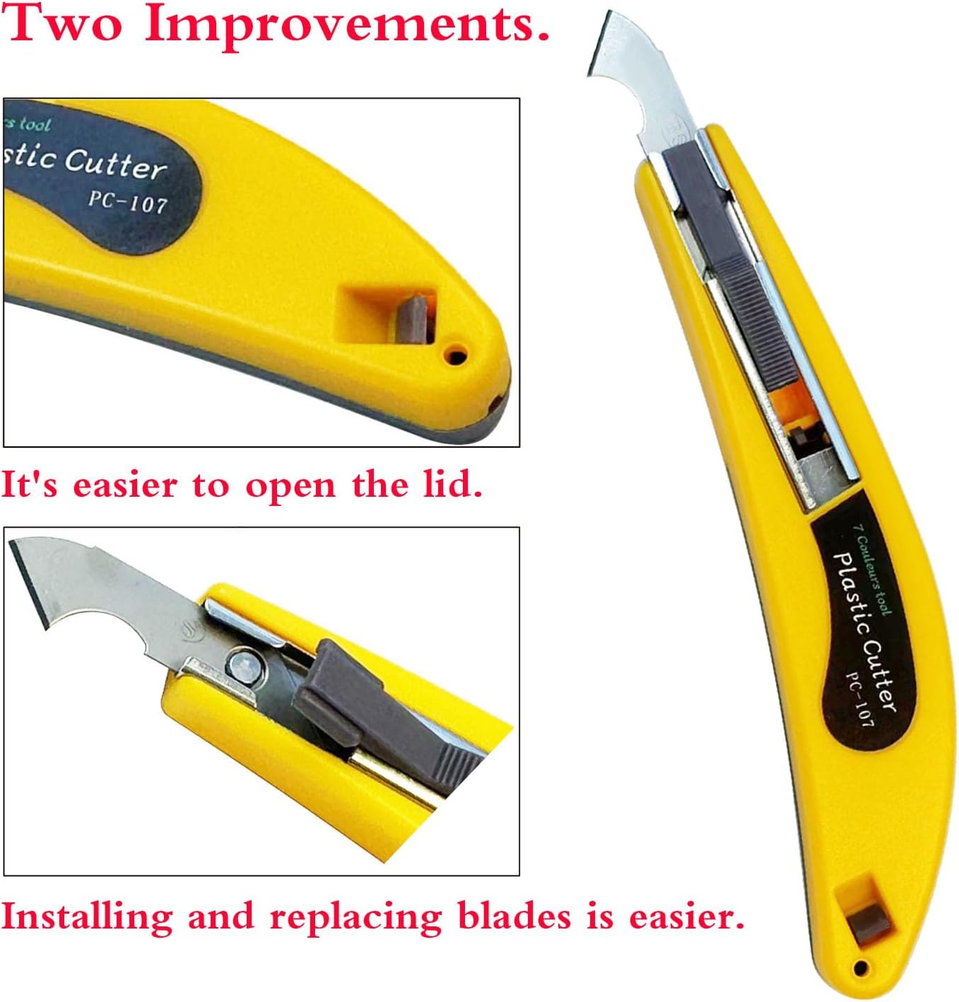 Professional Acrylic Plexiglass Sheet Cutter Scoring Knife Tool,With a Curved Handle, One handle, 11 blades - Yellow