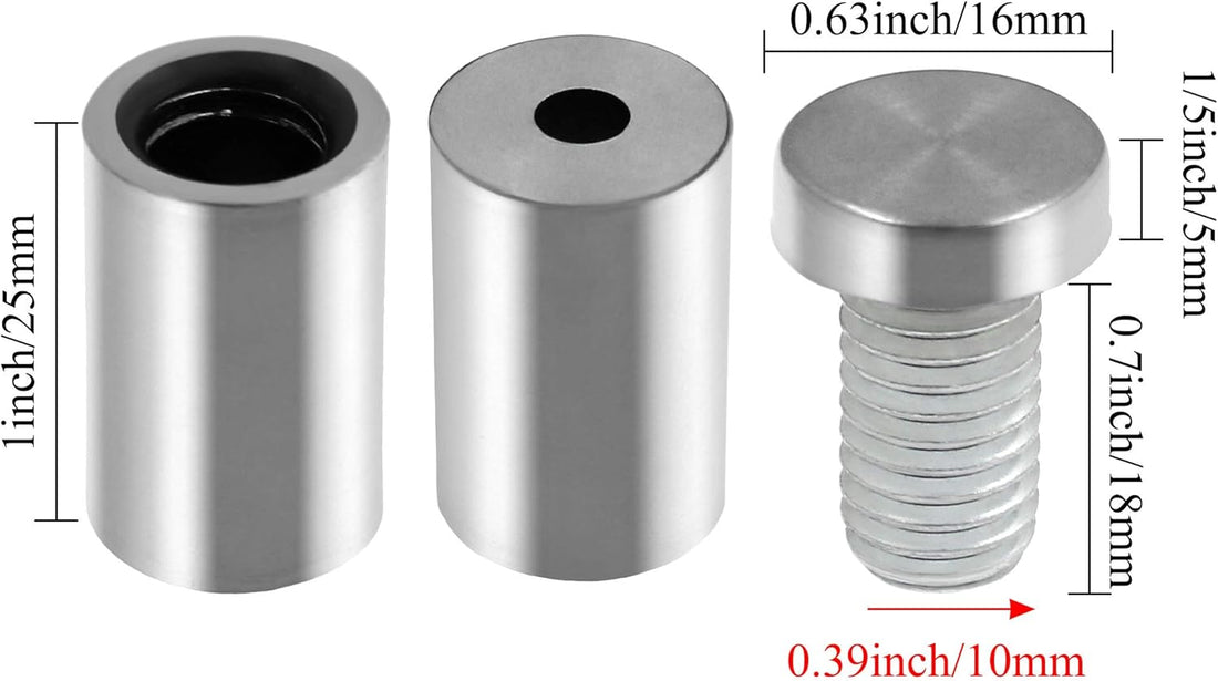 Stainless Steel Standoff Screws Wall Sign Advertising Nail for Hanging Acrylic Picture Frame (Silver) - 12pcs (0.63" x 1.18")