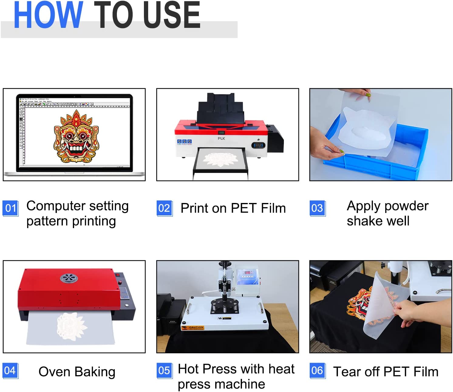 A3 DTF Printer, L1800 T-Shirt Transfer Printer with White Ink Circulatory for DIY Direct Print T-Shirts, Hoodie, Fabrics (DTF Printer + Oven+250ml*5)