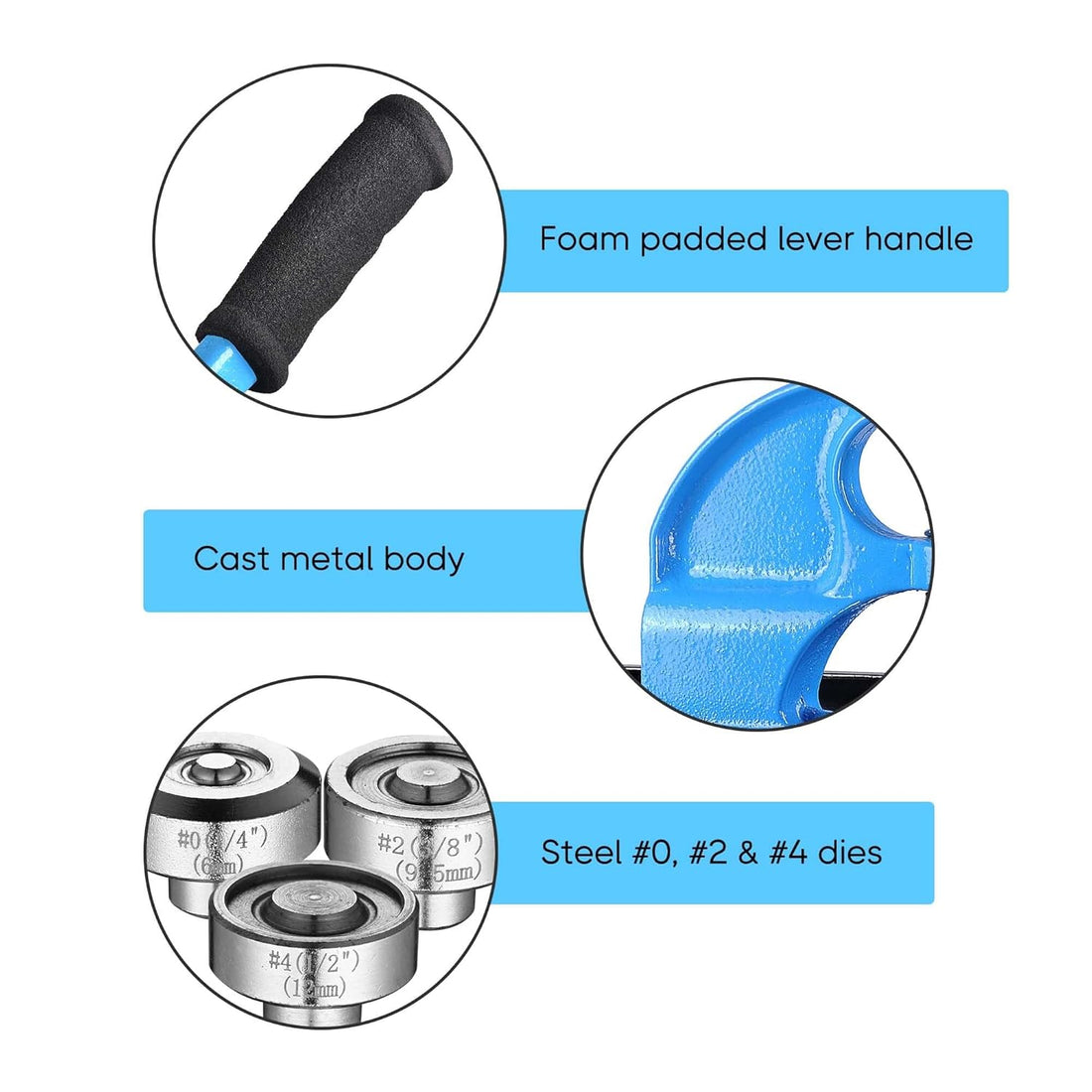 Grommet Tool Kit, Hand Press Grommet Machine (6/10/12mm), 900 Set of Eyelets and Washers 3-die with Rolling Base for Fabric Tarps Banners Prints