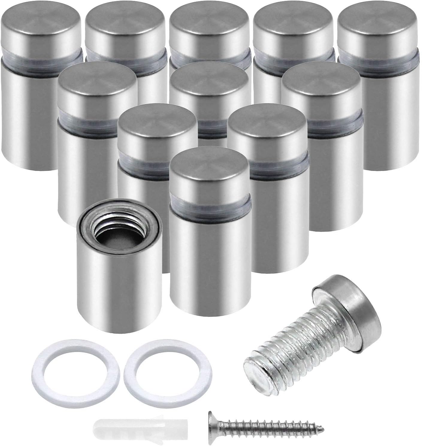 Stainless Steel Standoff Screws Wall Sign Advertising Nail for Hanging Acrylic Picture Frame (Silver) - 12pcs (1/2" x 1")
