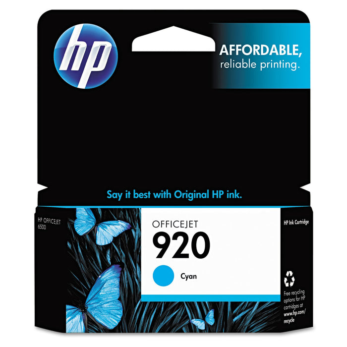 HP 920 Cyan Original Ink Cartridge for OfficeJet 6000, 6500, 6500A, 7000, 7500A Printers - CH634AN