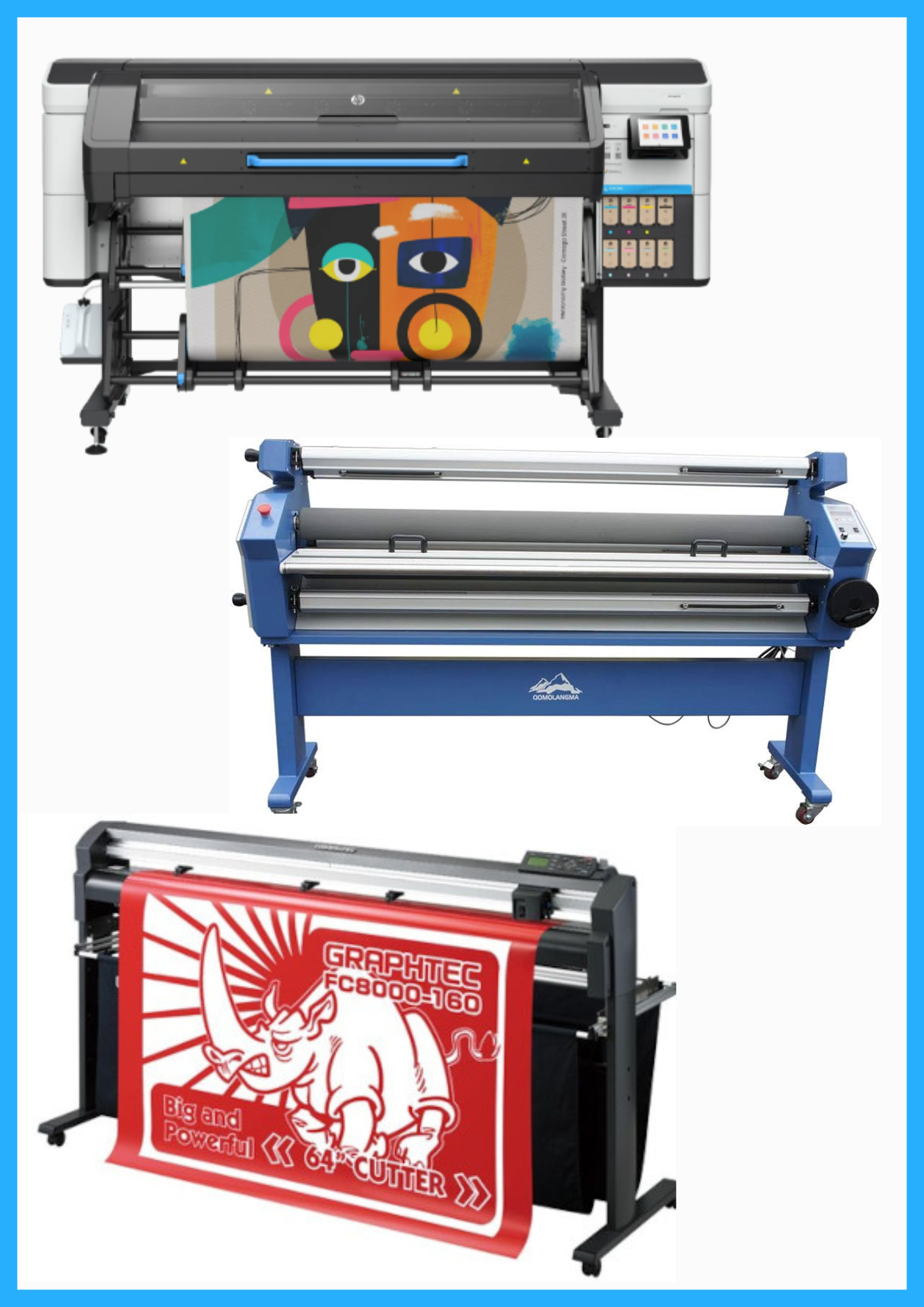 ON SALE - COMPLETE SOLUTION - HP Latex 730 64" Wide Format Printer - New + 64" Graphtec FC8000-160 Vinyl Cutting Plotter - Refurbished (1 Year Warranty) + 55" Full-Auto Wide Format Cold Laminator with Heat Assisted - New