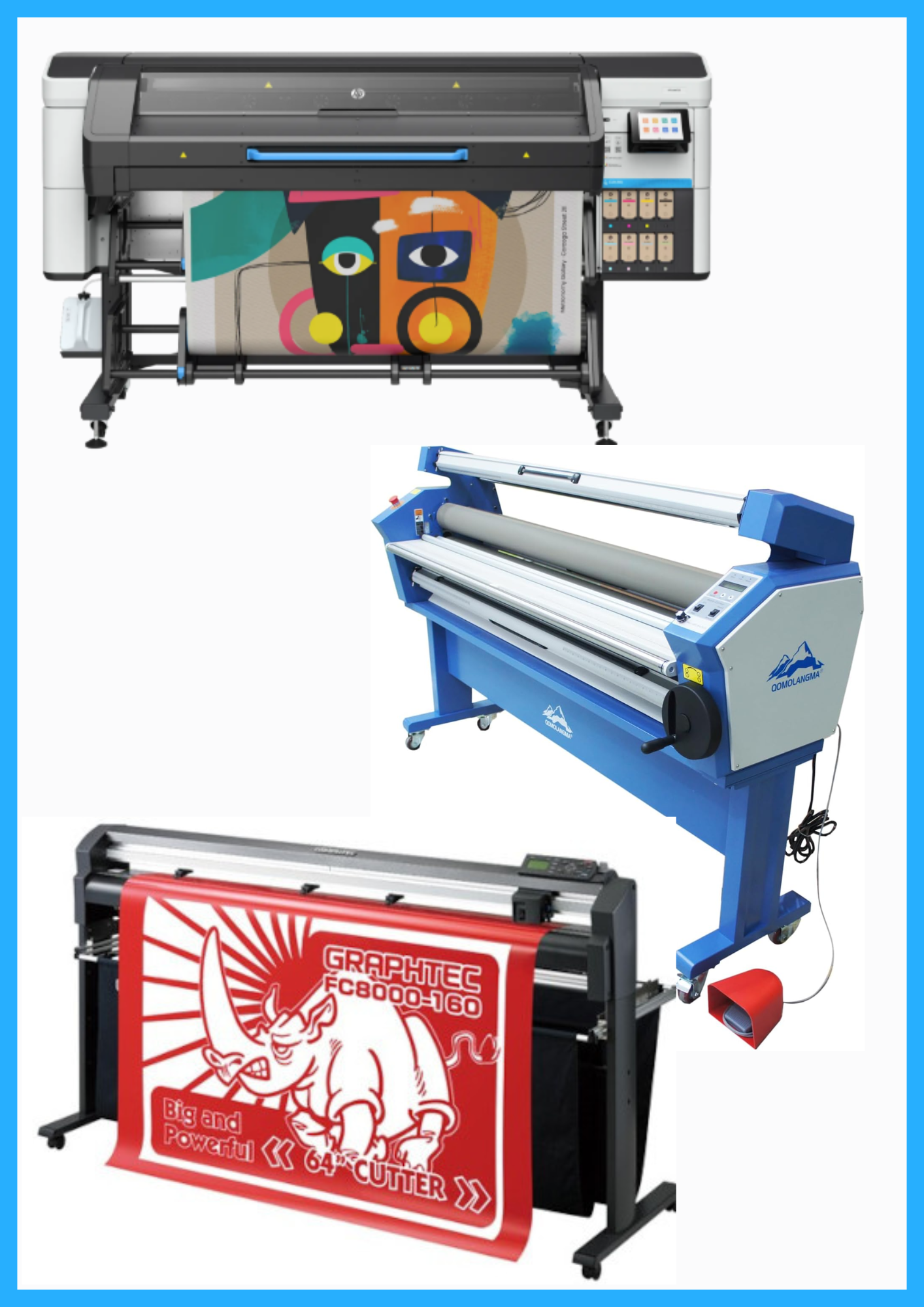 ON SALE - COMPLETE SOLUTION - HP Latex 730 64" Wide Format Printer - New + 64" Graphtec FC8000-160 Vinyl Cutting Plotter - Refurbished (1 Year Warranty) + 63" Full-auto Low Temp. Wide Format Cold Laminator, with Heat Assisted - New