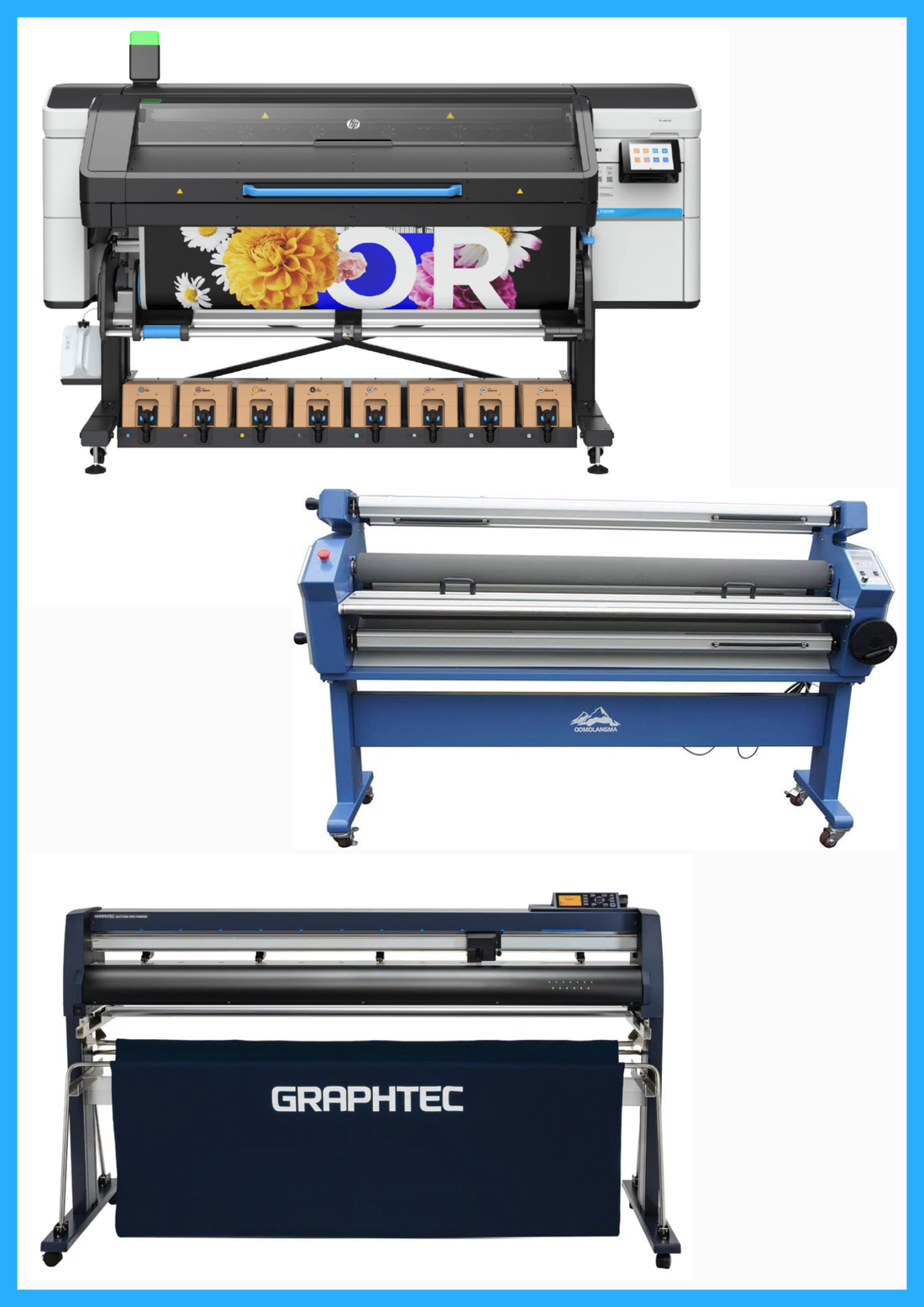 COMPLETE SOLUTION - HP Latex 830 64" Wide Format Printer  - New + 64" Graphtec FC9000-160 Wide Cutter - New + 55" Full-Auto Wide Format Cold Laminator with Heat Assisted - New