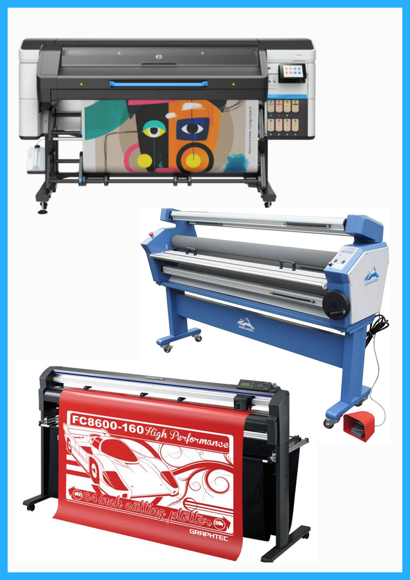 ON SALE - COMPLETE SOLUTION - HP Latex 730 64" Wide Format Printer - New + 64" Graphtec FC8600-160 Vinyl Cutting Plotter - Refurbished (1 Year Warranty) + 63" Full-auto Low Temp. Wide Format Cold Laminator - New