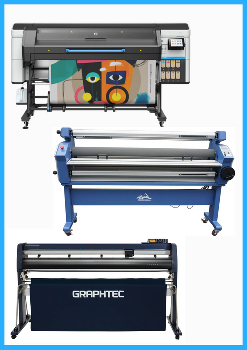 COMPLETE SOLUTION - HP Latex 730 64" Wide Format Printer - New + 64" Graphtec FC9000-160 Wide Cutter - New + 55" Full-Auto Wide Format Cold Laminator with Heat Assisted - New