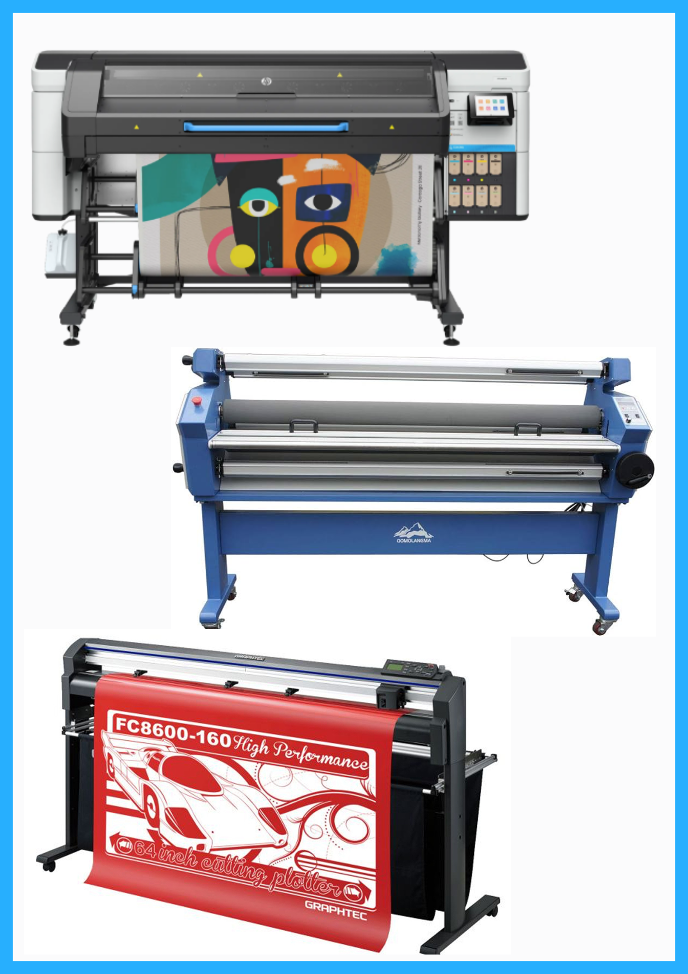 ON SALE - COMPLETE SOLUTION - HP Latex 730 64" Wide Format Printer - New + 64" Graphtec FC8600-160 Vinyl Cutting Plotter - Refurbished (1 Year Warranty) + 55" Full-Auto Wide Format Cold Laminator with Heat Assisted - New