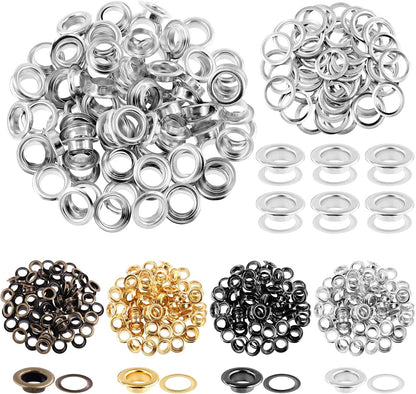 Silver Metal Thickened Grommet Single Eyelet (10mm - 100Pcs) with Washers Kit for Fabric, Canvas, Curtain, Clothing, Leather Repair
